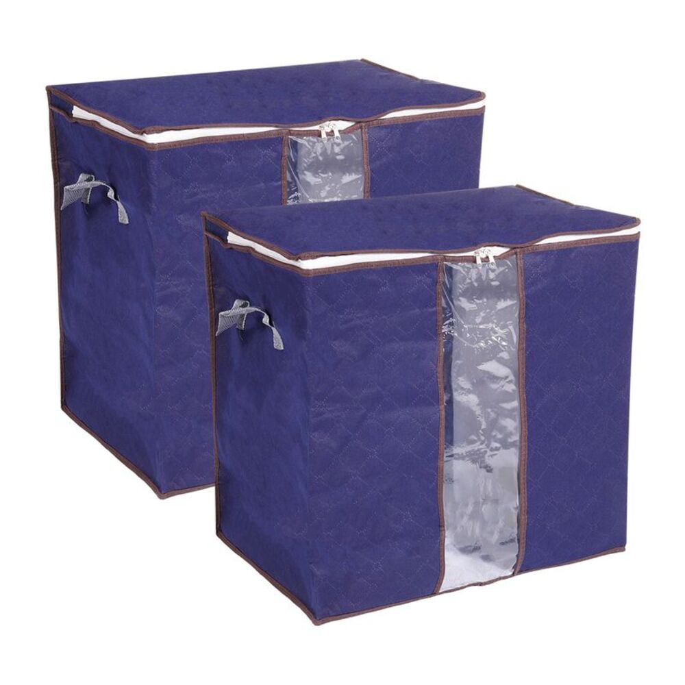 2pcs Clothes Comforters Storage Bag Folding Containers with Zipper Dark Blue